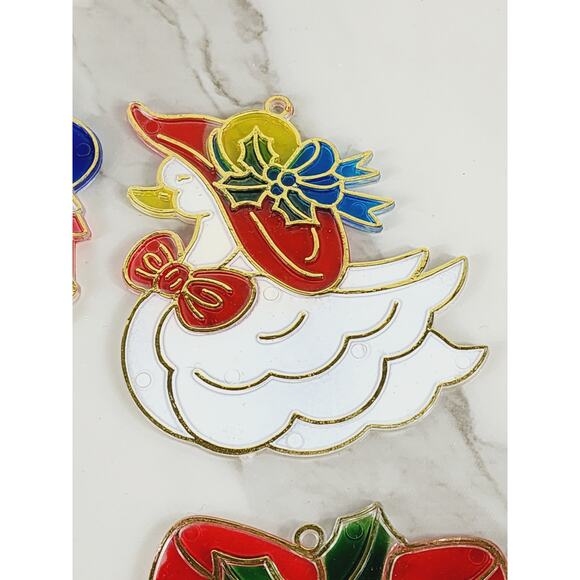 Christmas Sun Catcher Window Decor Plaque 3" Plastic Stained Glass Style 90's x6 - Picture 4 of 11